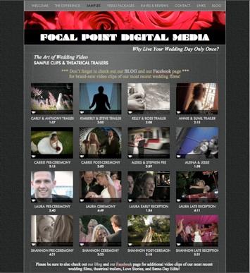 Wedding videography samples page from Focal Point Digital Media website, Oregon wedding videgraphers